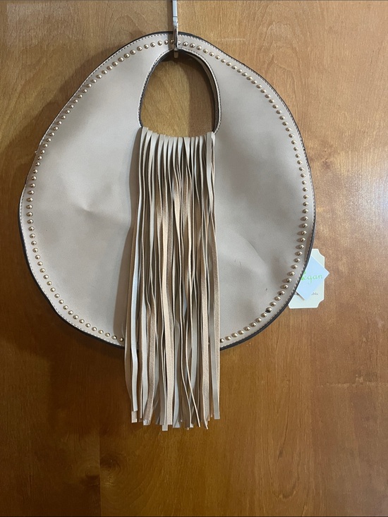Handbag Republic Handbags - Fringed Circle Shoulder Bag in Beige - Vegan Leather